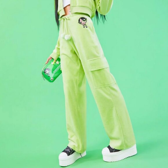 Dolls Kill X The Power Puff Girls -Ur Twisted Sister Velour Cargo Pants - Size S - Picture 2 of 4